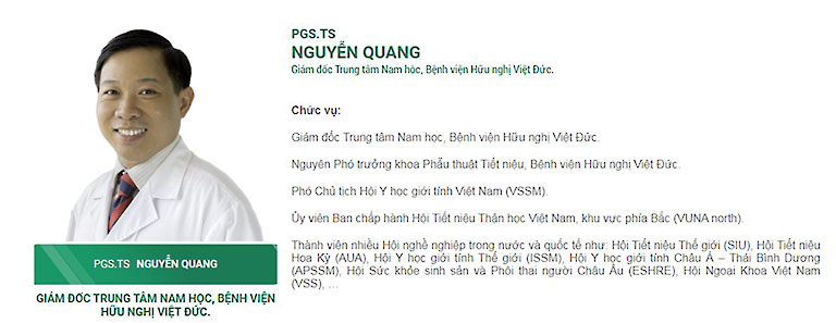 PGS.TS Nguyễn Quang, giám đốc trung tâm nam học bệnh viện Việt Đức