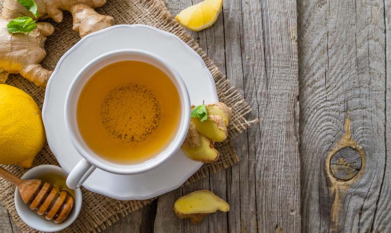 trà gừng mật ong chữa đau họng