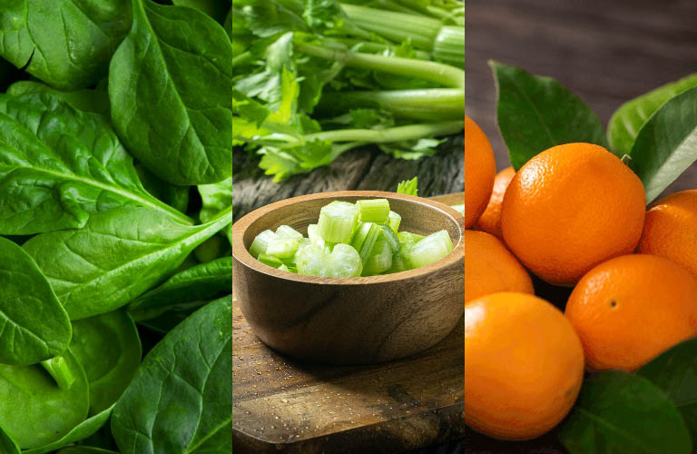 công dụng trị nám của rau cần tây - Nước ép cần tây, cam và cải bó xôi