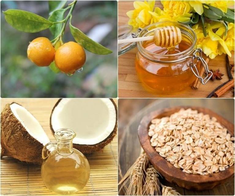 Quả quất, mật ong, dầu dừa, bột yến mạch đều là những nguyên liệu thiên nhiên lành tính, an toàn cho da