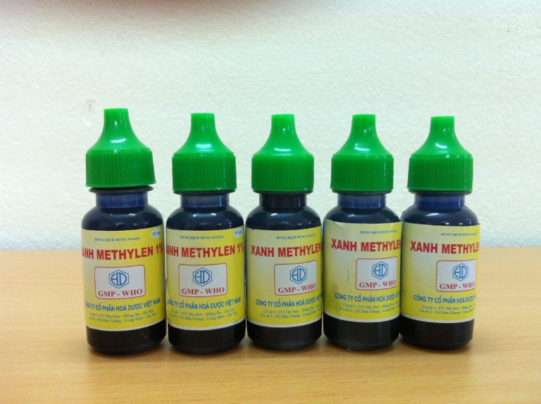 Xanh methylene 1% hoặc tím methyl 1%