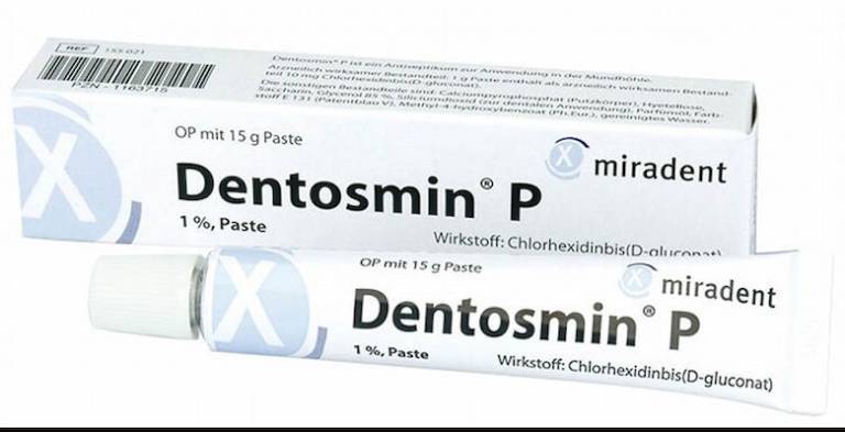 Dentosmin P có thành phần là 1% Chlorhexidinebis (D-gluconate) có tác dụng tốt trong điều trị viêm nha chu